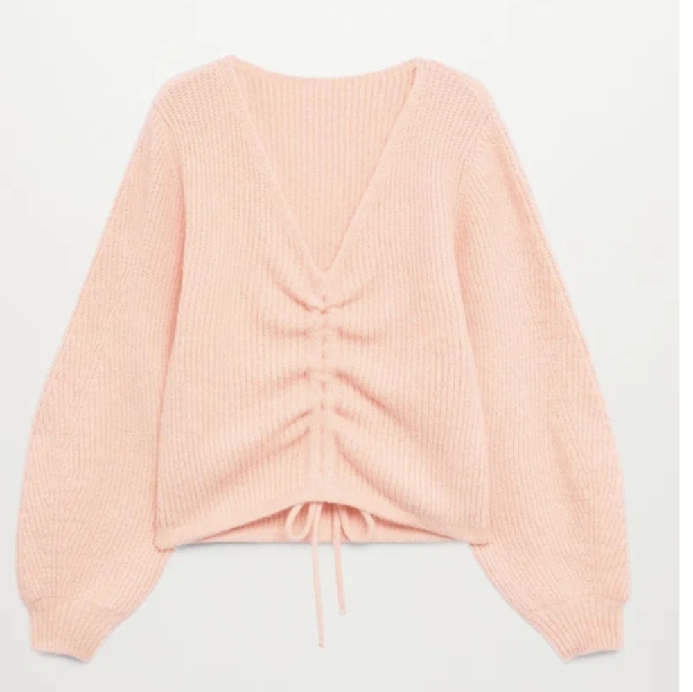 Mango Ruched Detail Sweater Salmon Colored Sz XS NWOT